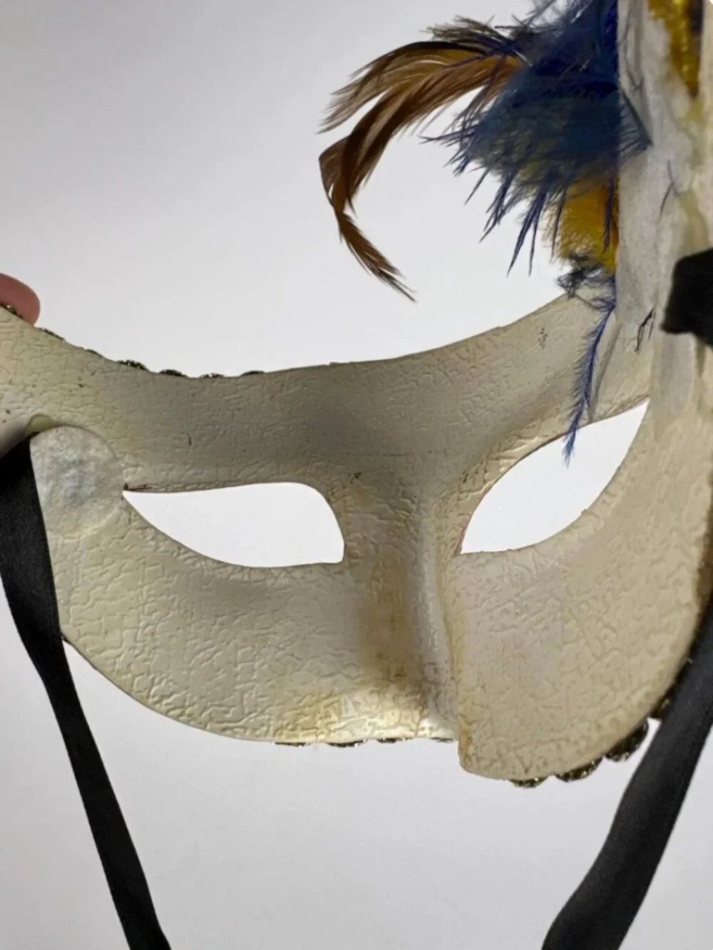 Vintage Mardi Gras Feather Mask | Hand Painted Paper Mâché Masquerade Mask